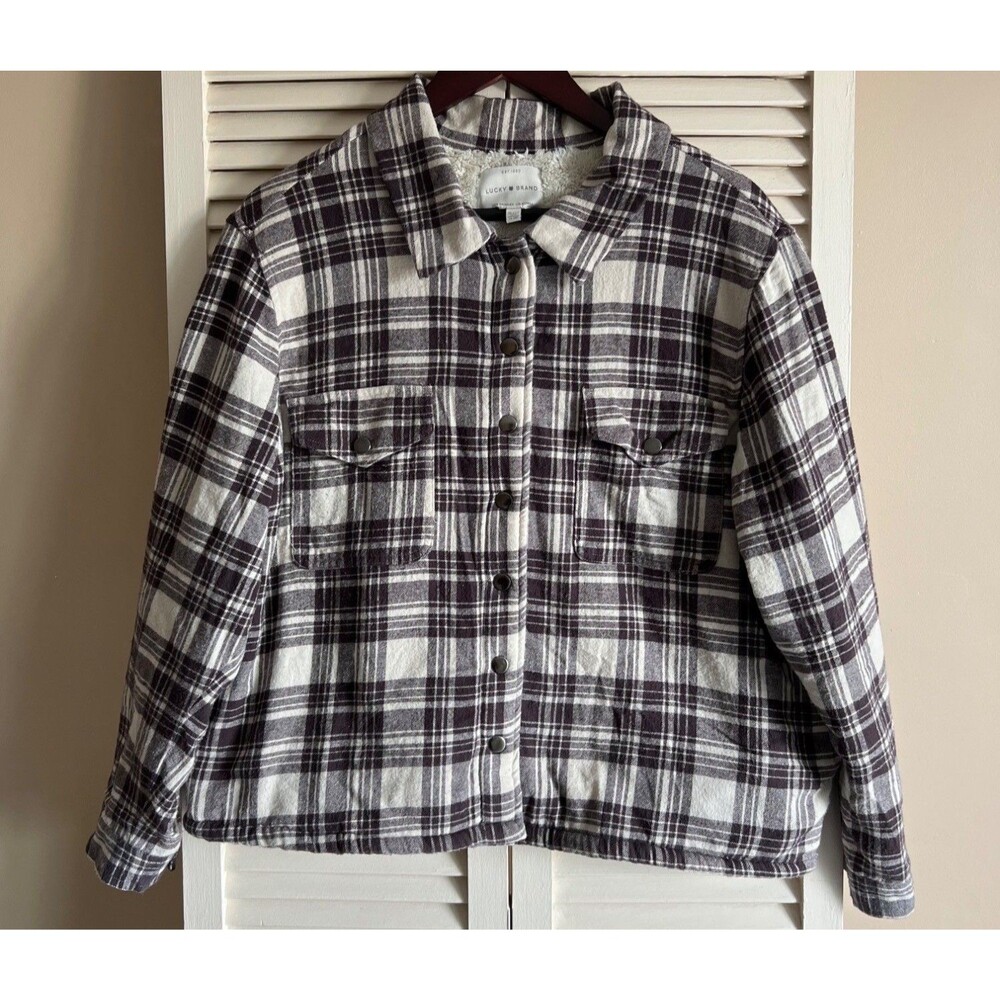 Lucky Brand Women’s Plaid Sherpa Lined Flannel Jacket Size XL